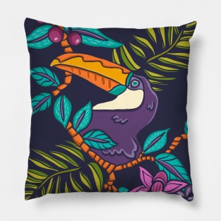 Tropical Toucan Bird, Jungle Wildlife Colorful Botanical Pillow