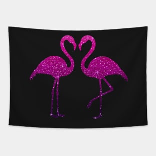 Deep Pink Purple Ombre Faux Glitter Flamingos Silhouette Tapestry