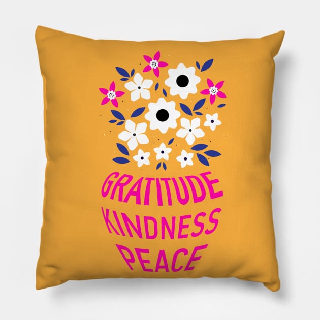 Gratitude Kindness Peace vase with pretty flowers Pillow by kindsouldesign