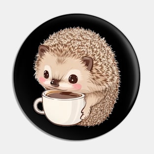 Cute hedgehog with coffee Pin