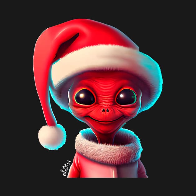 Cute minimalistic Christmas alien with Santa's hat by extraordinar-ia