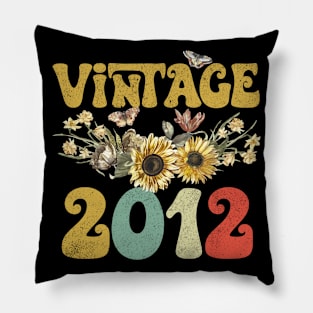 Vintage 2012 Sunflower Floral Retro Groovy 11th Birthday Pillow