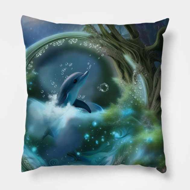 Cute Dolphin in a Bubble the Hearts of the Ocean Pillow by Nicky2342