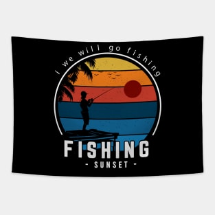 fishing sunset vintage Tapestry