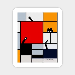 mondrian painting plus cat Magnet