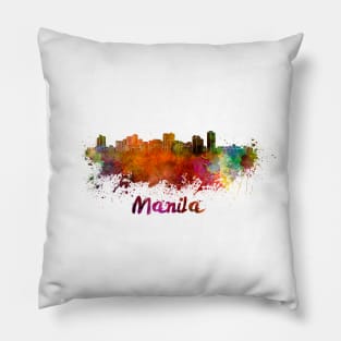 Manila skyline in watercolor Pillow