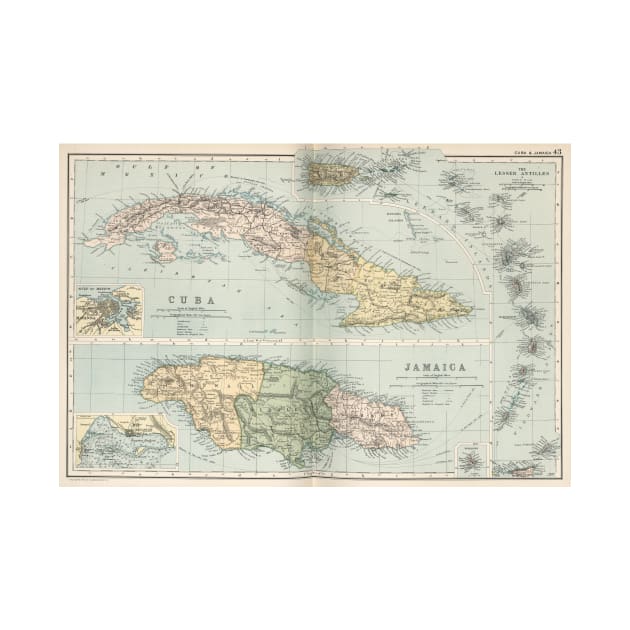 Vintage Map of Cuba and Jamaica (1892) by Bravuramedia