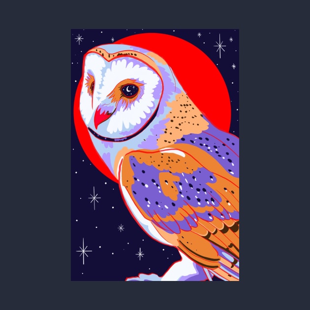 Barn Owl, Red Moon by ECMazur