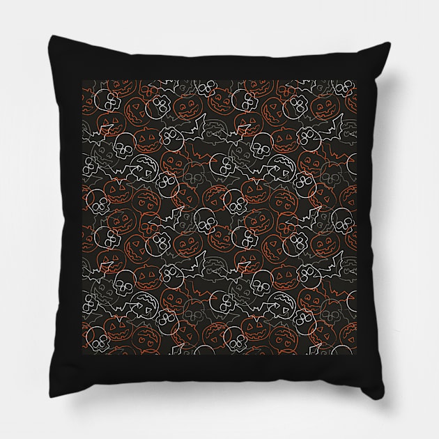 Halloween Pattern Pumpkins Bats Skulls Pillow by Blue-Banana