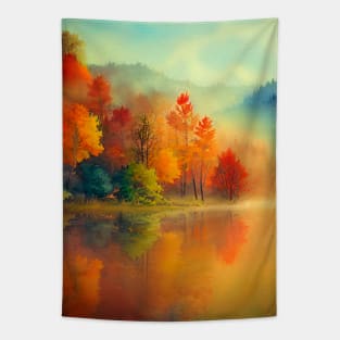 Colorful Autumn Landscape Watercolor 31 Tapestry