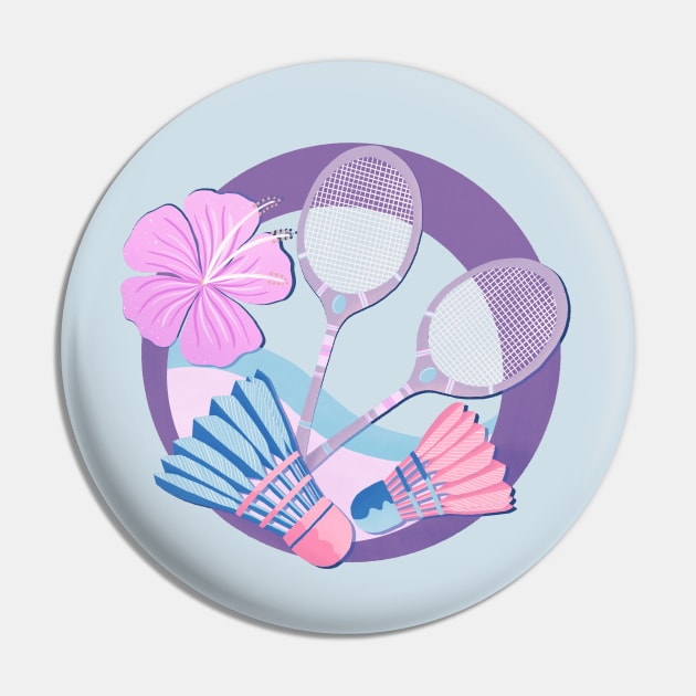 Tropical badminton badge - pastel purple and pink Pin by Home Cyn Home 