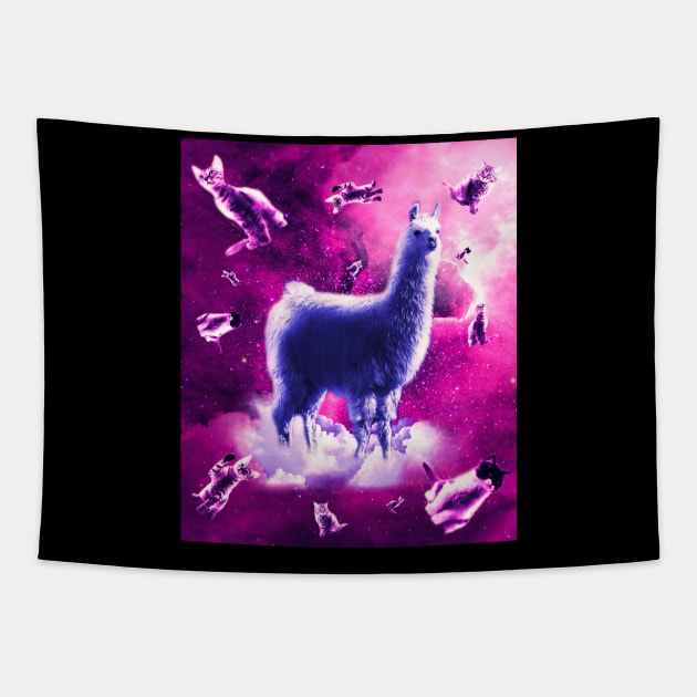 Outer Space Cats With Llama Tapestry by Random Galaxy