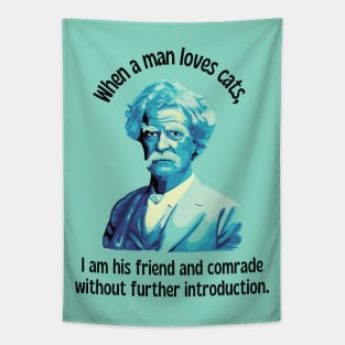 Mark Twain Portrait And Cat Quote Tapestry