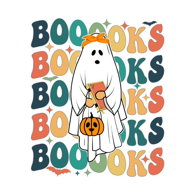 Halloween Booooks Ghost Funny Halloween Books Read Teacher T-Shirt by drag is art