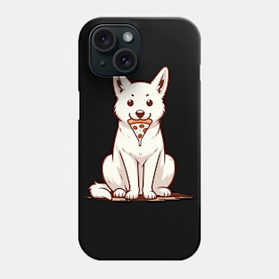 White Dog Eating Pizza Phone Case