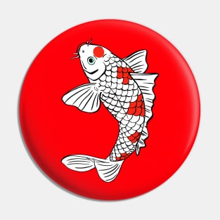 Jumping Koi Carp Fish with Red White Scales and Green Eyes Pin