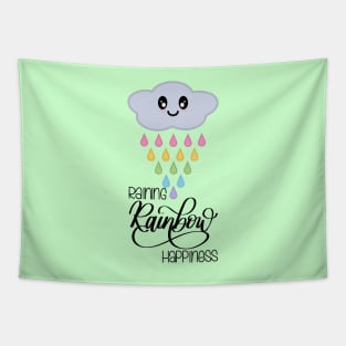 Raining Rainbow Happiness Kawaii Cute Rain Cloud in Green Tapestry