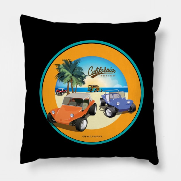 Three Buggies and a Woody with Palms in Circle Pillow by PauHanaDesign