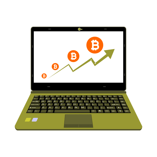 realistic laptop vector illustration display bitcoin assets by asepsarifudin09