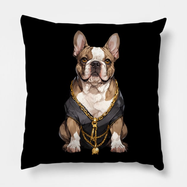 Fawn Pied with gold chain French Bulldog Pillow by CandyApparel