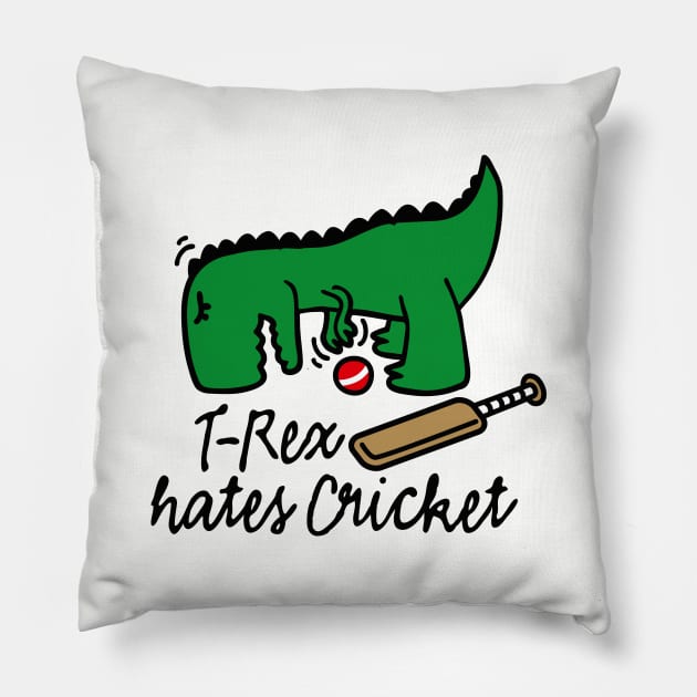 T-Rex hates cricket dinosaur cricket player Pillow by LaundryFactory