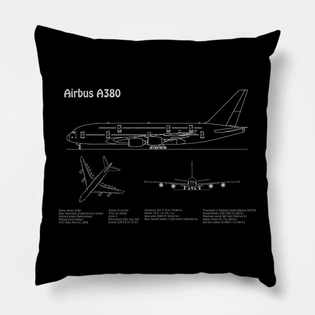 Airbus a380 - PDpng Pillow by SPJE Illustration Photography