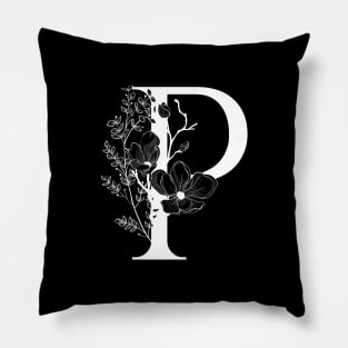 Letter P Monogram - Floral Initial Pillow