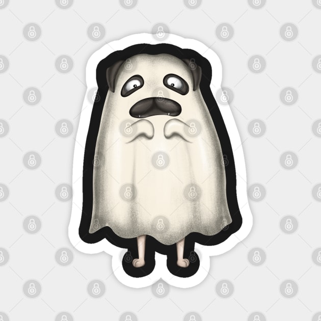 Cute Pug In Ghost Costume Magnet by Luna Illustration