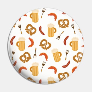 Oktoberfest print. Beer, sausages, pretzels and forks Pin