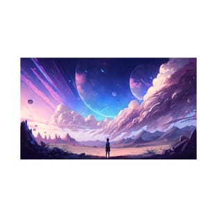 Anime Fantasy Landscape Vaporwave Aesthetic Space Art T-Shirt