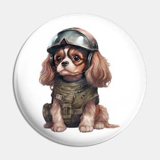 Cavalier King Charles Spaniel Dog in Helmet Pin