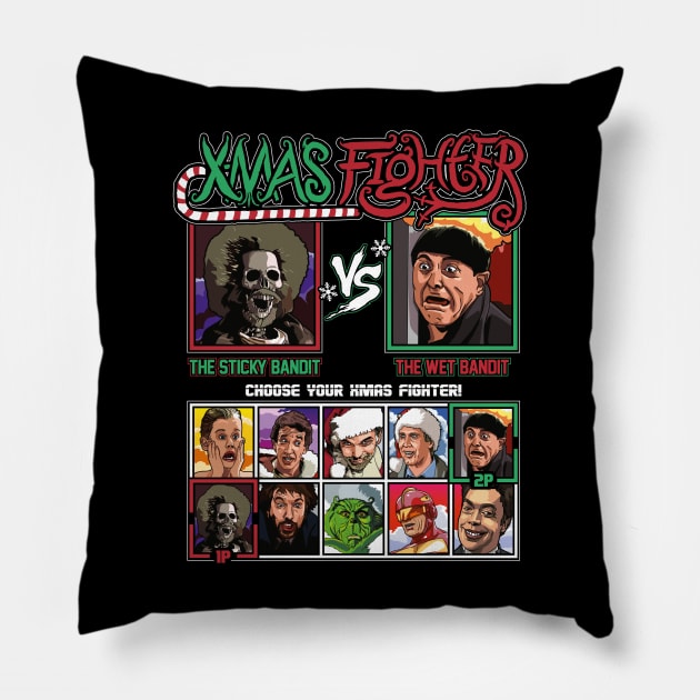 Xmas Fighter - Sticky Bandits vs Wet Bandits Pillow by RetroReview