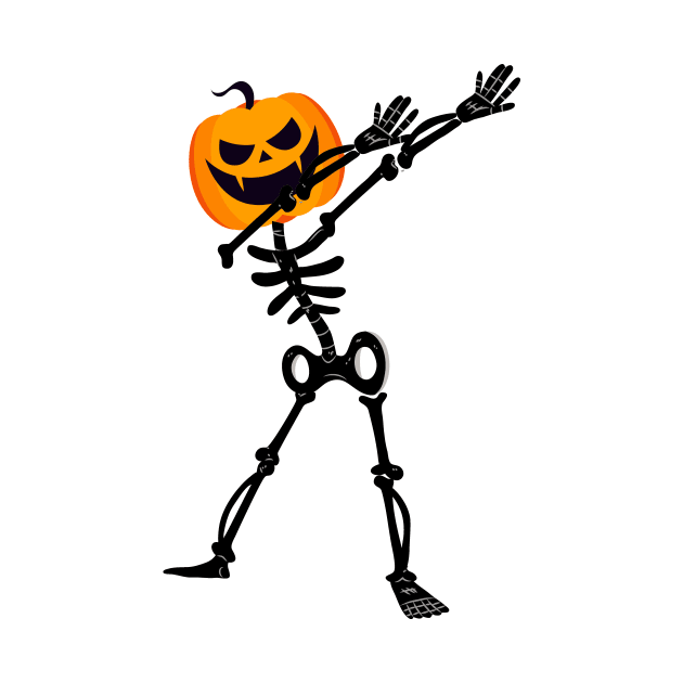 Dabbing Dab Skeleton Pumpkin Halloween Funny by macshoptee