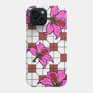 Hong Kong Bauhinia with Brick Red Tile Floor Pattern - Summer Flower Pattern Phone Case