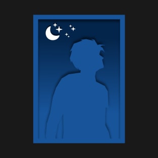 Man and moon paper cut design at night T-Shirt