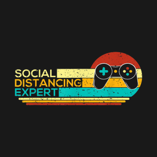 Social Distancing Expert Funny Gaming Vintage Video Gamer T-Shirt