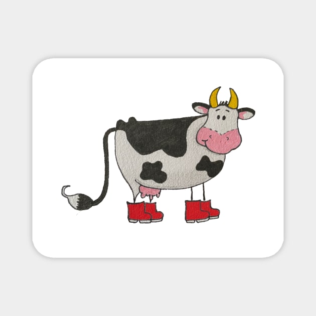 Cartoon cow in red wellie boots Magnet by DaretoDream