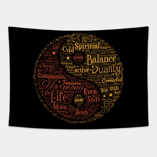 Spiritual Yin Yang Symbol Word Design Tapestry