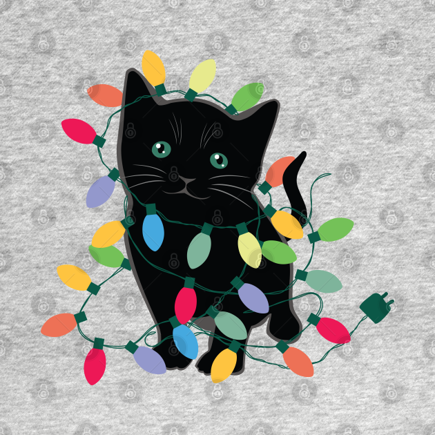 Discover Kitten Tangled In Christmas Lights - Christmas Cat - T-Shirt