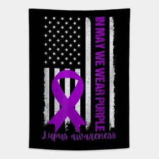 Purple up for lupus awareness US flag Tapestry