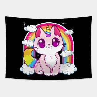 Cute Unicorn Cat Adorable Smiling Rainbow Kitty Tapestry