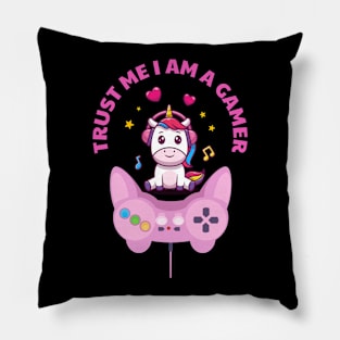 Trust Me I Am A Gamer - Light Pink Unicorn Design With Controller Pillow