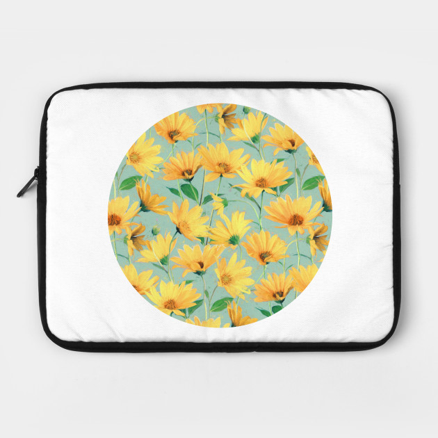 Painted Golden Yellow Daisies on soft sage green