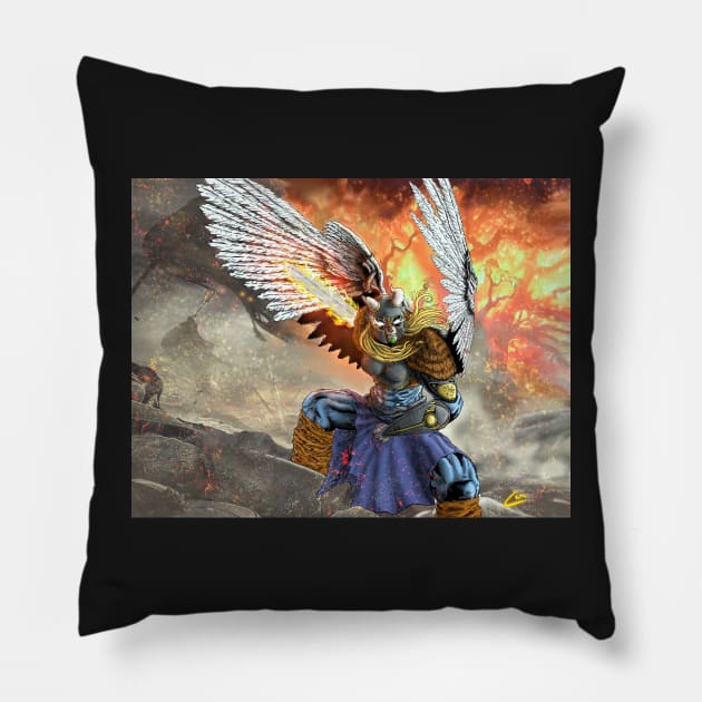 Valkyrie of the Flaming Sword Pillow by JebMiao