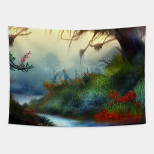 Beautiful Fantasy Landscape with Tree and River Tapestry