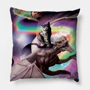 Space Cat Riding Dragon - Tacos And Rainbow Pillow