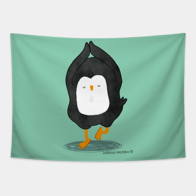 Yoga Penguin Tapestry by thepenguinsfamily