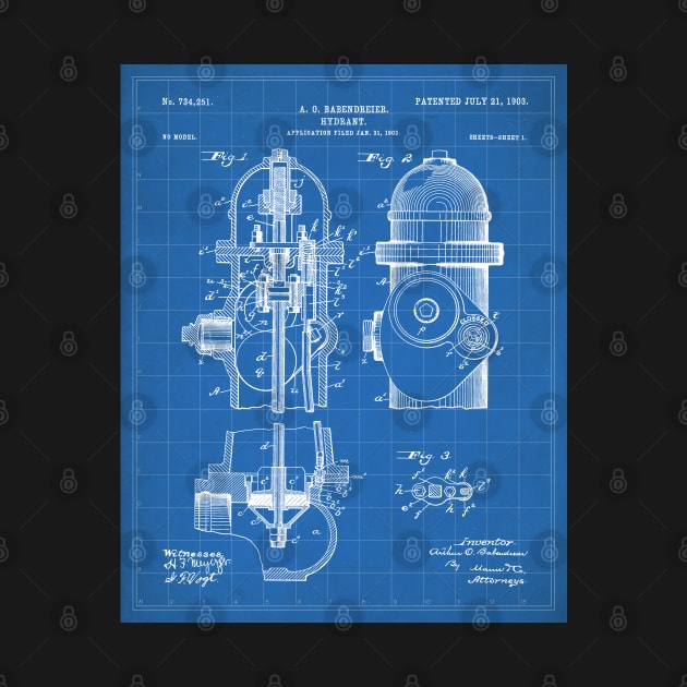 Fire Fighter Patent - Fire Hydrant Art - Blueprint by patentpress