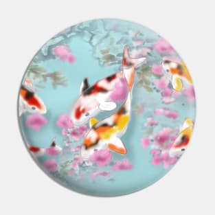 Koi carp with sakura reflections in a turquoise pond Pin