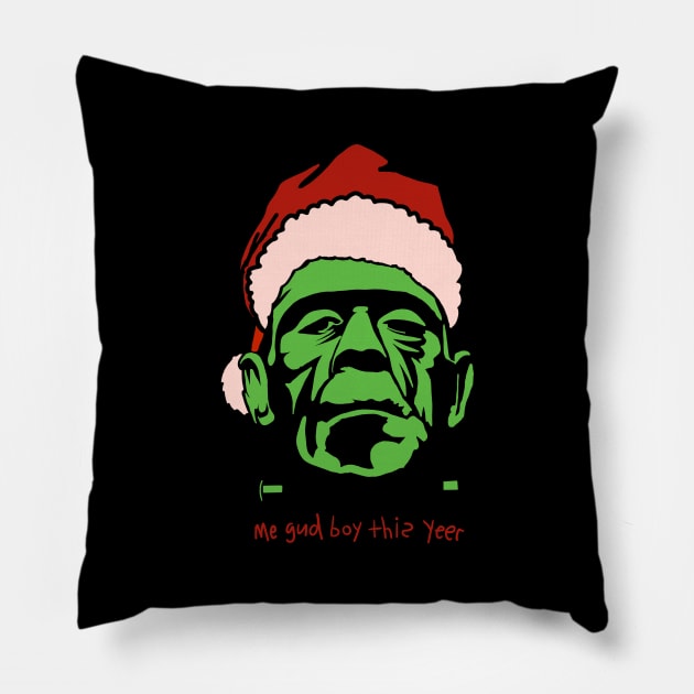 Frankenstein Santa- Not on the Naughty List Pillow by IceTees